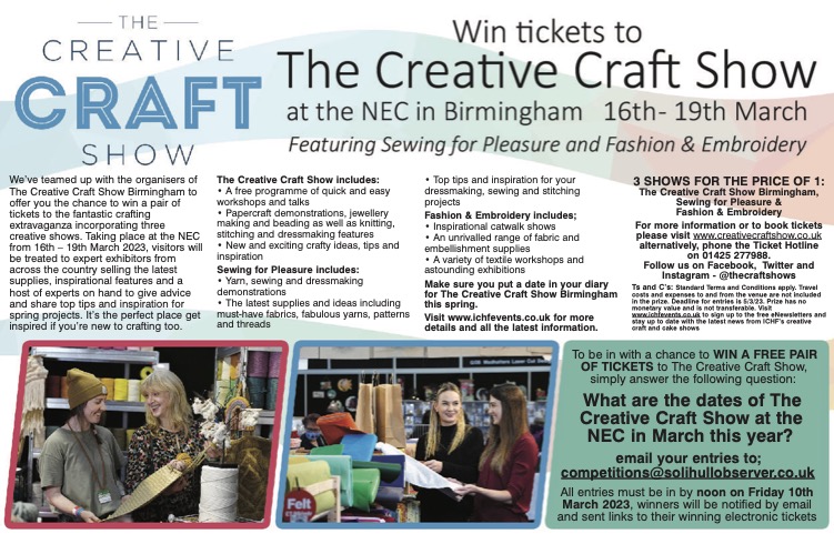 WIN TICKETS to the Creative Craft Show at the NEC - The Rugby Observer